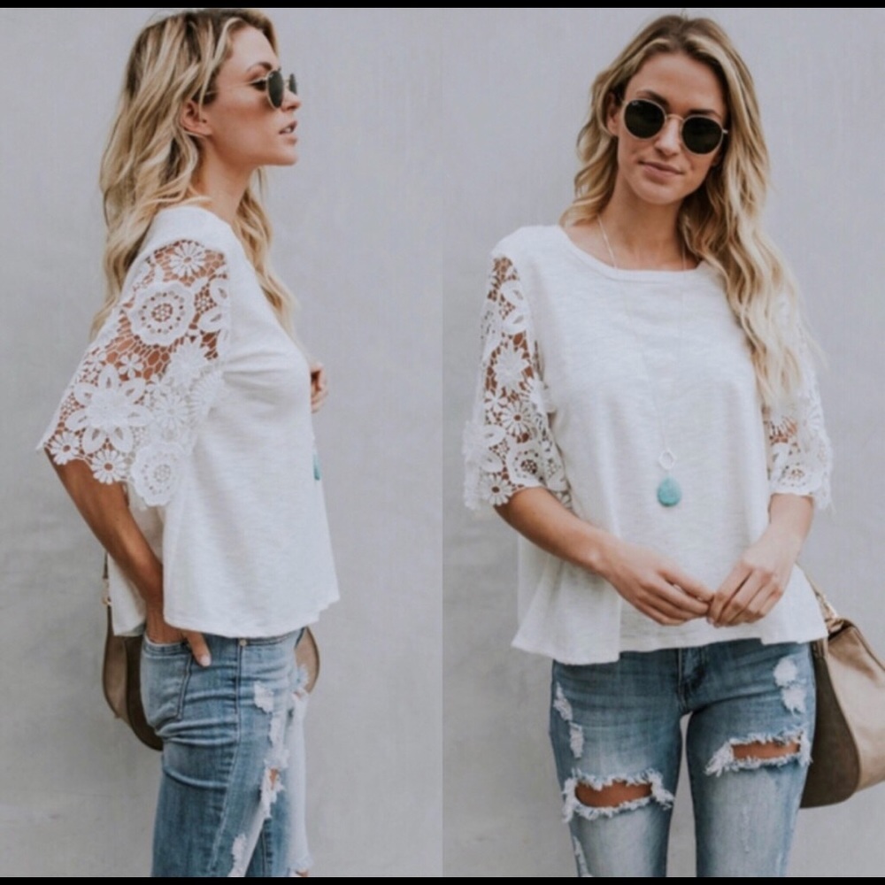 NWOT Floral 1/2 Sleeve Lace Top